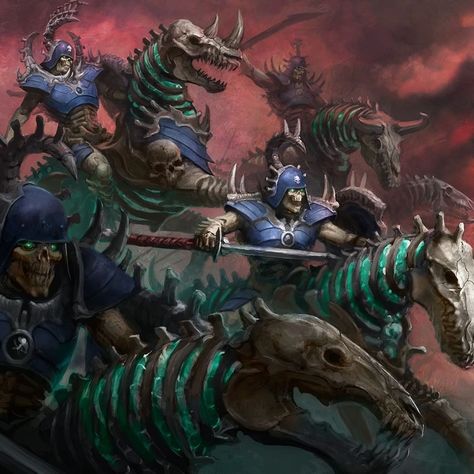 7,414 Likes, 14 Comments - Warhammer Community (@warhammerofficial) on Instagram: “Sinister servants of Nagash ride to battle in this stunning art from Battletome: Ossiarch…” Age Of Sigmar Armies, Ossiarch Bonereapers, Tomb Kings, Cartoon Artwork, Fiction Idea, My Fantasy World, Age Of Sigmar, Warhammer Art, Warhammer 40k Artwork