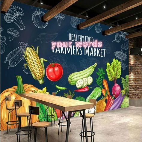 Healthy Food Wallpaper, Fruit And Veg Shop, Cheap Wallpaper, Vegetable Shop, Grocery Store Design, Supermarket Design, Fruit Shop, Food Wallpaper, Farm Shop