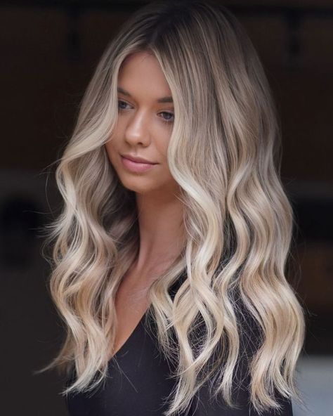 Dirty Blonde Balayage with Shadow Roots Hair Dye Ideas For Blondes, Cherry Blonde, Balayage Hair Ideas, Beige Blonde Balayage, Chunky Blonde Highlights, Platinum Blonde Balayage, Blonde Hair With Roots, Summer Blonde Hair, Blonde Hair Transformations