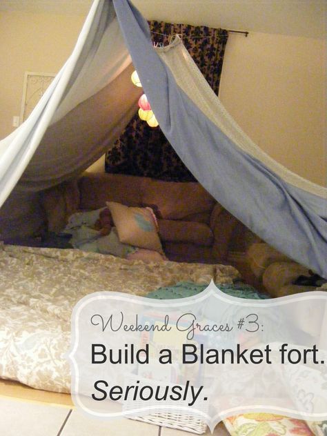 The Complete Guide to Imperfect Homemaking: Weekend Graces #3: Build a Blanket Fort. {Seriously.} Living Room Fort, Indoor Forts, Diy Fort, Indoor Camping, Blanket Fort, Build A Fort, Fun Sleepover Ideas, Pillow Fort, Plywood Furniture