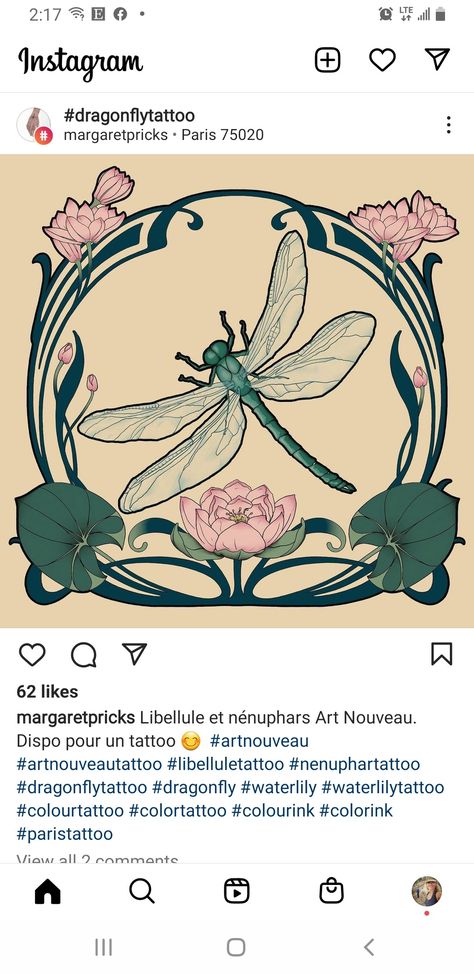 Art Nouveau Dragonfly Tattoo, Art Nouveau Dragonfly Illustration, Art Nouveau Bee Tattoo, Peony Art Nouveau, Art Deco Dragonfly Tattoo, Art Nouveau Lily Pad, Art Nevou Tattoo, Art Neauveau Illustration, Art Nouveau Insect