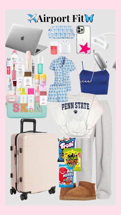 #airportfit #preppy #skincare #rollerrabbit cute Packing List Two Weeks, Airport Essentials Packing Lists, Airport Necessities, Airport List, Airplane Necessities, Airport Must Haves, Travelling Necessities, Airport Bag Essentials, Airport Essentials