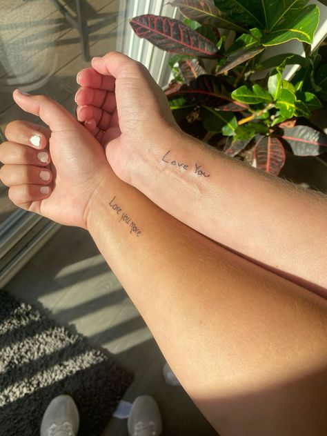 Fine Line Tattoo Mum And Daughter, Cute Tattoos To Get With Your Mom, Mother Dedication Tattoos, Tattoos For Your Mom Ideas, Cute Tattoos For Mom And Daughter, Matching Tattoo Mother And Daughter, Like Father Like Daughter Tattoo, Dainty Tattoos For Moms, Tattoos About Parents