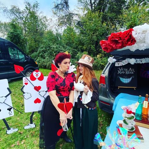 Queen Of Hearts , Mad Hatter Queen Of Hearts Trunk Or Treat, Wonderland Trunk Or Treat, The Queen Of Hearts, Treat Ideas, Trunk Or Treat, Halloween Ghost, Queen Of Hearts, Mad Hatter, Halloween Ghosts