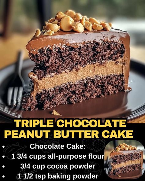 Triple Chocolate Peanut Butter Cake Turn Vanilla Cake Mix To Chocolate, Peanutbutter Chocolate Cake, Chocolate Cake With Peanut Butter Icing, Chocolate Peanut Butter Cake Recipe, Peanut Butter Chocolate Cake, Triple Chocolate Cheesecake, Peanut Butter Icing, Cookies And Cream Cheesecake, Patty Cake