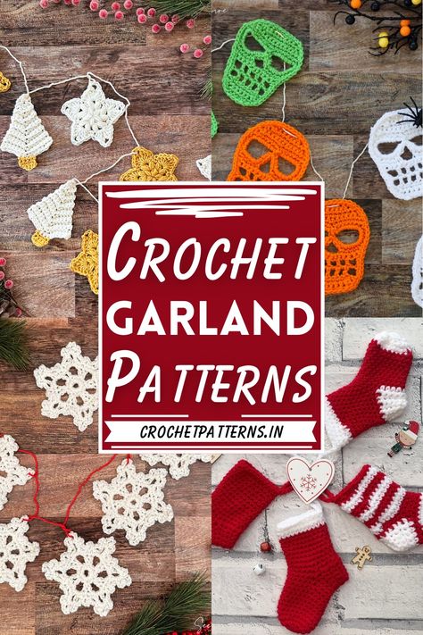 Crochet Mitten Garland Free Pattern, Crocheted Garland Free Pattern, Crochet Christmas Garland Free Pattern, Crochet Garland Pattern Free, Christmas Crochet Garland, Christmas Garland Crochet, Dog Jumper Pattern, Scarf With Sleeves, Crochet A Sweater