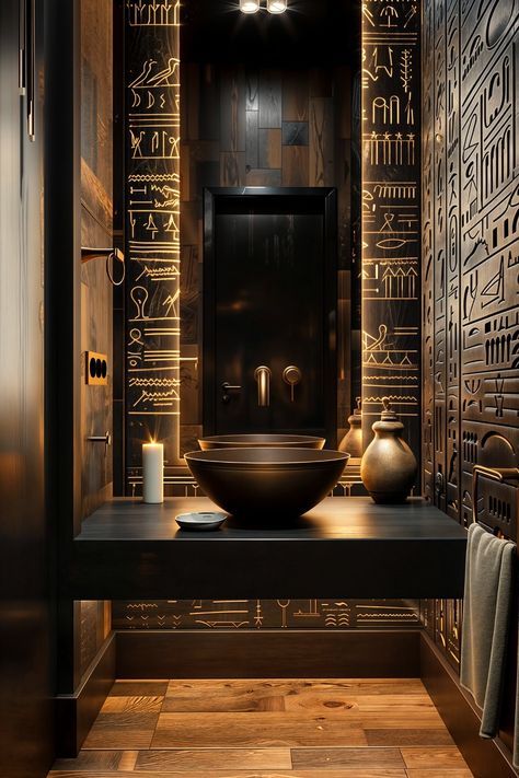 Toilet Design Luxury Modern, Egyptian Bathroom Decor, Ancient Egyptian Interior Design, Egyptian Bathroom, Luxury Bar Restaurant, Luxury Classic Bathroom, Egyptian Interior Design, Luxury Black Bathroom, Egyptian Restaurant