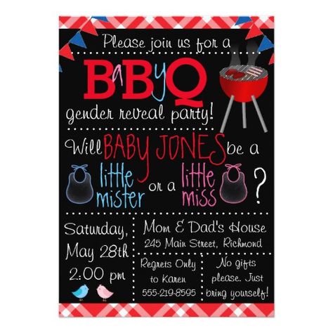 Baby-Q Gender Reveal Invitation Baby Q Gender Reveal, Baby Q Invitations, Baby Q Shower, Pregnancy Gender, Bee Gender Reveal, Gender Reveal Party Theme, Gender Reveal Ideas, Gender Reveal Gifts, Gender Reveal Party Invitations