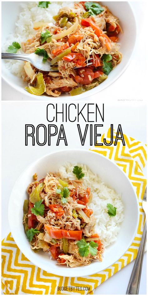 Slowly stewed chicken with tomatoes, onions, peppers, and spices. Let the slow cooker do all the work! #slowcooker #southwest #chicken Chicken Ropa Vieja, Chicken With Tomatoes, Stewed Chicken, Southwest Chicken, Budget Bytes, Recipe Vegetarian, Slow Cooked Meals, Healthy Eating For Kids, Slow Cooker Chicken