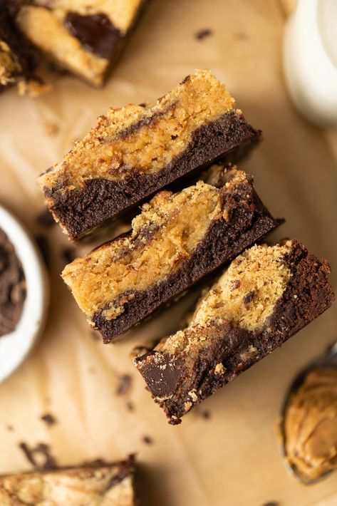 Brownies With Peanut Butter Cookie Dough, Peanut Butter Cookie Brownies, Peanut Butter Cookie Brownie Bars, Peanut Butter Brookies Recipe, Peanut Butter Brookies, Peanut Butter Blondies, Brookies Recipe, Peanut Butter Cookie Bars, Best Peanut Butter Cookies