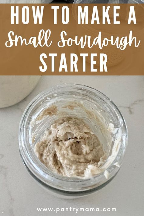 How to make and maintain a small sourdough starter. Benefits of smaller sourdough starter include less waste and more flexibility. Rye Sourdough Starter, Make A Sourdough Starter, Dough Starter, Bread Starter, Homemade Sourdough, Sourdough Starter Recipe, Sourdough Baking, Sourdough Bread Recipe, Starters Recipes