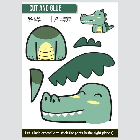 Cut And Glue Activities For Kids, Glue Activities For Kids, Glue Activities, Crocodile Craft, Cute Crocodile, Library Crafts, Paper Craft For Kids, Printable Advent Calendar, Fun Educational Activities