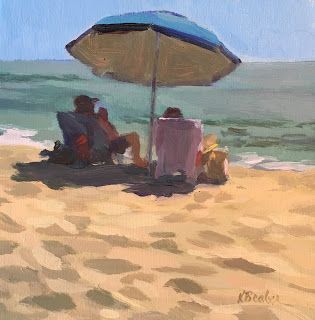 Seaside Paintings Acrylics, Coastal Painting Ideas, Sea Side Paintings The Beach, Painting At The Beach With Friends, Beach With People Painting, Walking On Beach Painting, Woman Sitting On Beach Painting, Seaside Paintings, Beach Art Painting