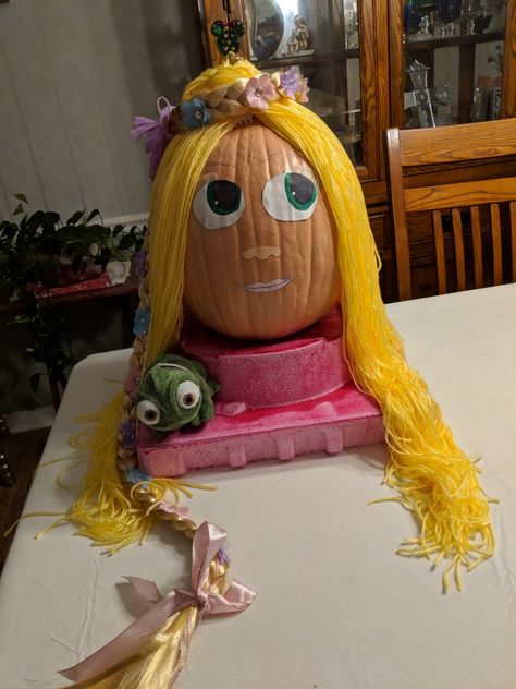 Repunzle Pumpkin Painting, Rapunzel Pumpkin Painting, Rapunzel Pumpkin, Storybook Pumpkin, Book Character Pumpkins, Story Book Pumpkin, Creative Pumpkin Decorating, Character Pumpkins, Pumpkin Books