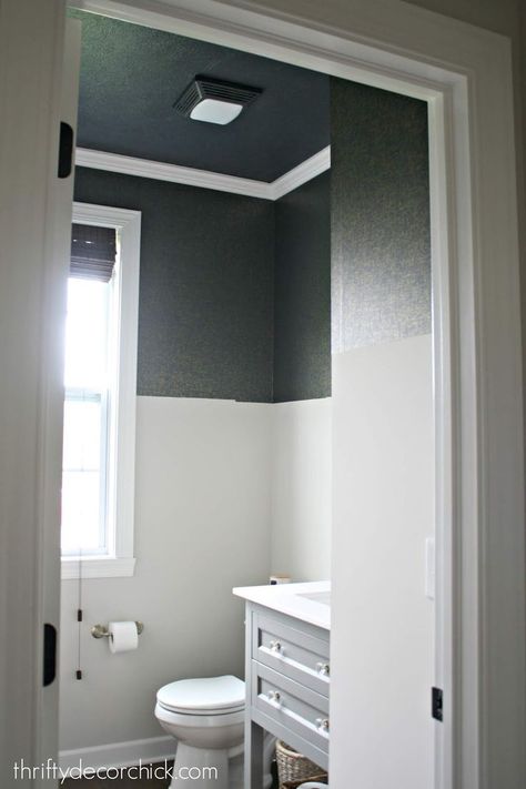 Dark Painted Ceiling, Dark Ceiling, Bathroom Remodel Cost, Room Dark, New Bathroom Ideas, Thrifty Decor Chick, Dark Paint, Thrifty Decor, Bathroom Ceiling