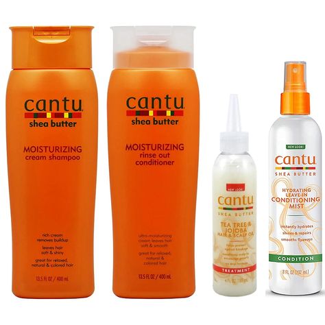 PRICES MAY VARY. Cantu Shea Butter Moisturizing Shampoo + Conditioner +Leave In Conditionind Mist + Oil "Set" Cantu Shea Butter Cleansing Cream Shampoo 13.5oz Cantu Shea Butter Moisturizing Rinse Out Conditioner 13.5oz Cantu Shea Butter Hydrating Leave In Conditioning Mist 8oz Cantu Shea Butter Tea Tree & Jojoba Hair & Scalp Oil 6oz Cantu Shea Butter Moisturizing Cream Shampoo 13.5oz - Cantu Shea Butter moisturizing cream shampoo is made with shea butter and essential oils to replace vital oil i Cantu Hair, Lotion Coconut, Cantu Hair Products, Butter Tea, Gel Hair, Shea Butter Hair, Hair Lotion, Scalp Oil, Glow Skin