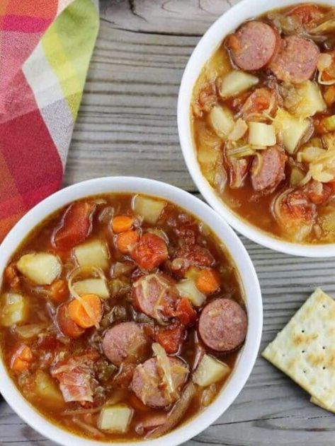 Polish Sausage and Sauerkraut Soup - Words of Deliciousness Polish Sausage And Sauerkraut, Sausage And Sauerkraut, Polish Sausage Recipes, Vegan Board, Sausage Sauerkraut, Sausage Soup Recipes, Sauerkraut Soup, Polish Sausage, Sausage Potatoes