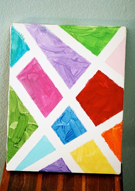 Holly's Arts and Crafts Corner: Birthday Party Craft Project: Taped Painted Canvases Canvas Painting Projects, Classe D'art, Diy Fountain, Tape Painting, Birthday Party Crafts, Art Birthday, Rainbow Art, Art Party, Preschool Art