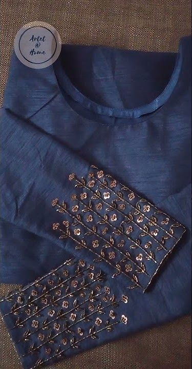 Simple hand work on full sleeve kurti #youtubeshorts #shorts #subscribe Full Sleeve Design For Suit, Simple Sleeve Embroidery Designs, Blouse Hand Designs Full Sleeve, Simple Full Sleeve Blouse Designs, Full Sleeve Embroidery Designs, Embroided Kurti Design, Hand Work Design Suit, Kurti Handwork Design, Hand Work For Kurti