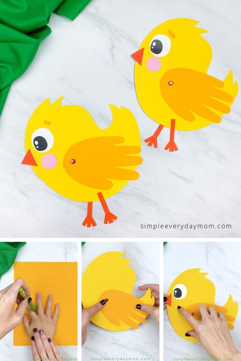 Easter Handprint Crafts, Handprint Template, Chick Craft, Easter Chick Craft, Easter Crafts Preschool, Easter Crafts For Toddlers, Pig Crafts, Easter Arts And Crafts, Ideas For Preschoolers