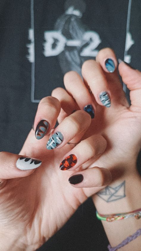 Agust D / D-2 / D-Day concept nail art August D Nails, Agust D Inspired Nails, Agust D Nail Art, Suga Nail Art, Agust D Nails, Bts Nails, Concert Nails, Nail Idea, Top Band