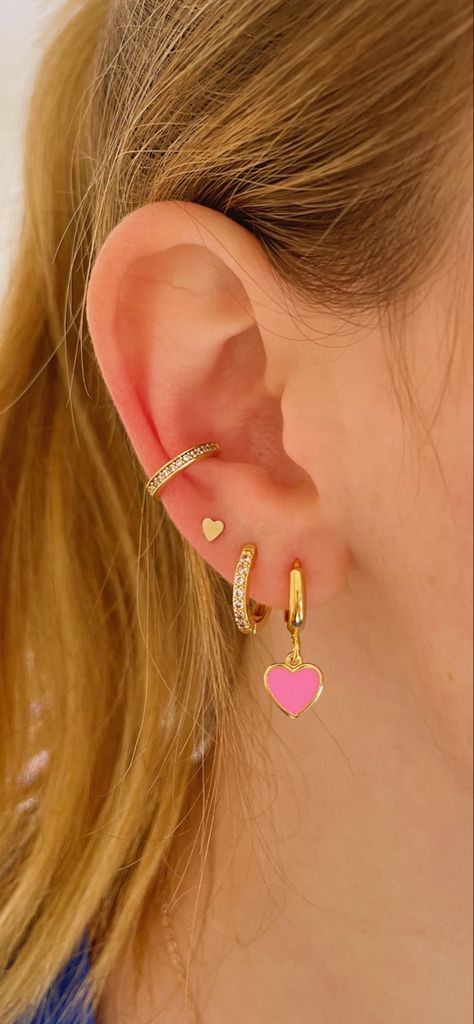 Cute Two Piercing Earrings, Preppy Double Piercing, Preppy Jewelry Earrings, Earrings 2 Piercings, Aesthetic Ear Piercings, Earrings Preppy, Jewelry Preppy, Preppy Earrings, Earring Aesthetic