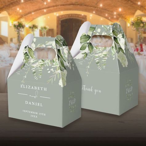 Sage Green Floral Greenery Monogram Wedding Favor Boxes Green Wedding Favors, Wedding Favor Box, Sage Green Floral, Green Themed Wedding, Spring Wedding Invitations, Floral Greenery, Sage Green Wedding, Greenery Wedding Invitations, Personalised Wedding Invitations