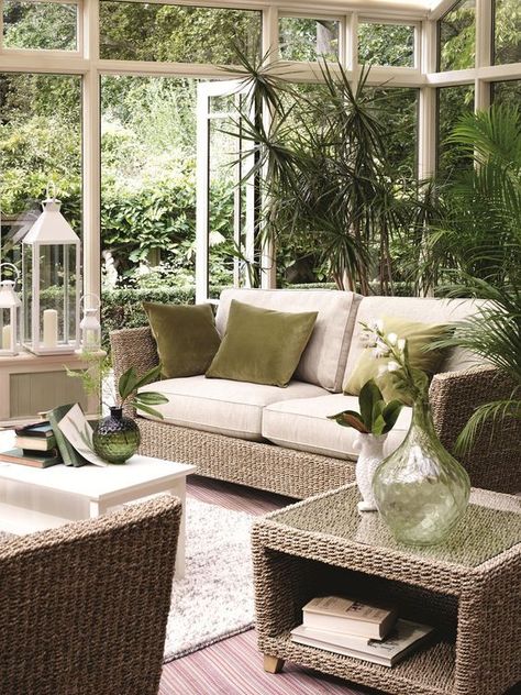 Small Conservatory Interiors, Conservatory Interiors, Small Conservatory, Indoor Wicker Furniture, Sunroom Decor, Conservatory Decor, Conservatory Interior, Conservatory Design, Sunroom Furniture