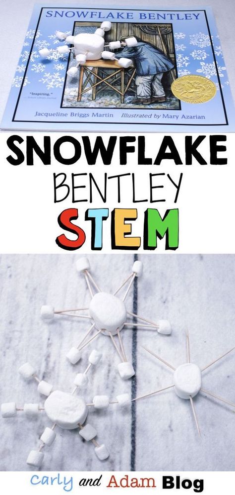 Snowflake Bentley STEM Activity (Build a Snowflake): Engage students during the long winter months with STEM! Using the winter read-aloud Snowflake Bentley by Jacqueline Briggs Martin students create as many unique snowflake designs as possible using marshmallows and toothpicks. #winterstem #stem #stemactivities Build A Snowflake, Winter Stem Activities, Snowflake Bentley, Kindergarten Stem, January Activities, Winter Unit, Steam Ideas, Preschool Stem, Christmas Stem