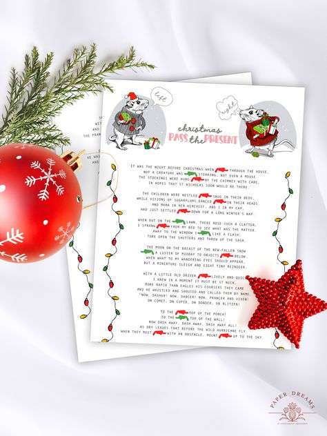 Xmas Gift Exchange, Gift Passing Game, Gift Exchange Games, Funny Mouse, Christmas Color Palette, Linen Paper, Christian Christmas, The Night Before Christmas, White Elephant