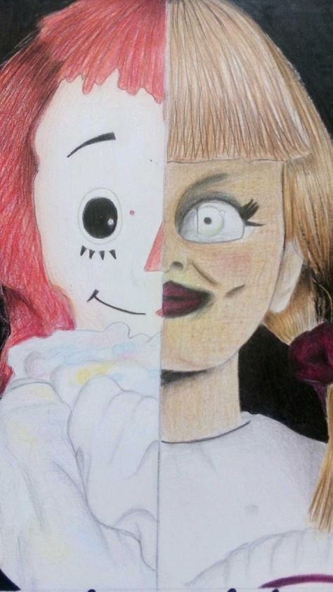 My drawing of annabelle Annabelle Doll Drawing, Annabelle Drawing, Doll Drawing Easy, Movie Sketches, Catalina Santana, Store Painting, Annabelle Doll, Spooky Ideas, Egyptian Painting