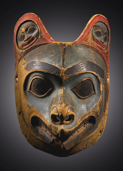 mask/headdress ||| sotheby's May 14, 2018 South-East Alaska n09855lot68xr8en Shaman's Mask  Estimate  300,000 — 500,000  USD Native Masks, Shaman Mask, Native American Masks, Bear Mask, Pacific Northwest Art, Mexican Mask, Haida Art, Ethnographic Art, Pole Art