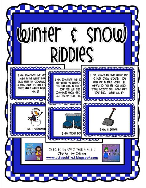 Winter and Snow Riddles game by C & C Teach First Winter Riddles For Kids, Riddle Games, Xmas Countdown, Lunch Notes, Snow Theme, Teacher Notebook, Sneaks Up, School Help, Speech Therapy Activities