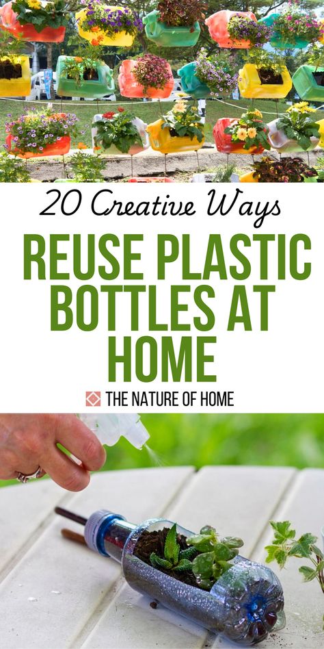 Looking for unique bottle ideas? Check out these 20 creative ways to repurpose plastic bottles for home, garden, and craft projects! From garden planters to practical home solutions, these ideas will help you reduce plastic waste and add charm to your DIY designs. Try out these recycled garden planters and plastic bottle crafts today. Save this pin to start your sustainable DIY journey! Earth Day Projects With Recycled Items, How To Reuse Water Bottles, Projects Made From Recycled Materials, Plastic Bottle Upcycling, Plastic Bottle Flowers Diy, Plastic Water Bottle Crafts Diy, How To Reuse Plastic Bottles, Bottle Pots Plant, Diy Flower Pots Recycle Plastic Bottles