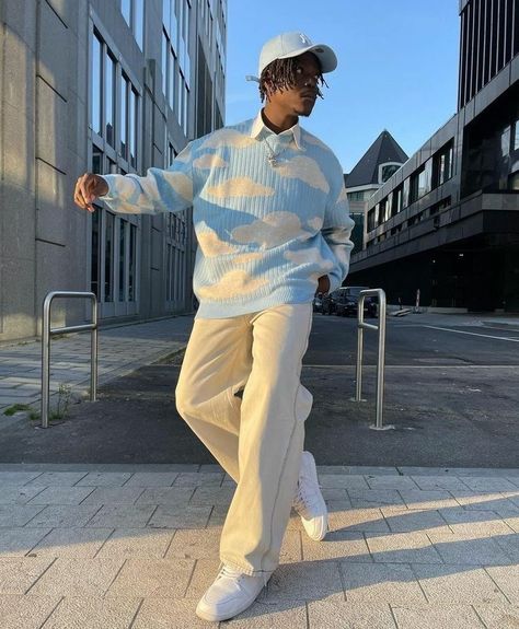 Mens Colorful Streetwear, Soft Boy Outfits Black Men, Pastel Streetwear Men, Black Male Fashion, Blue Outfit Men, Soft Boy Outfits, Soft Boy Aesthetic, Colorful Streetwear, Fashion Aesthetic Outfits