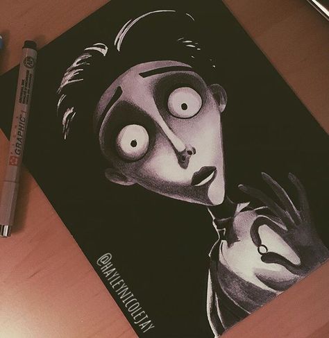 Victor Van Dort Drawing, Corpse Bride Drawing, Victor Van Dort, Bride Drawing, Drawing Halloween, Pencil And Pen, Tim Burton Art, Fav Movie, Pen And Pencil