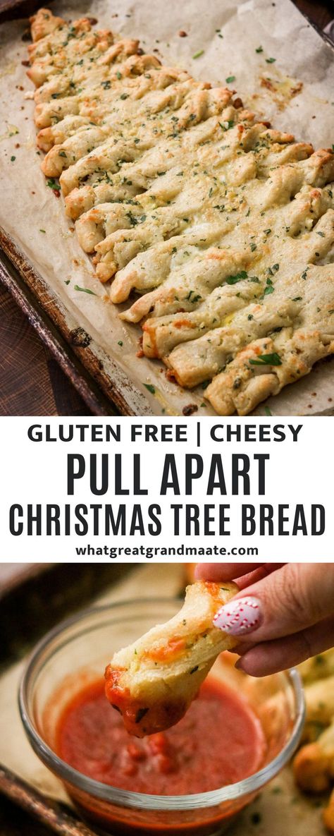 Delicious, cheesy, and buttery pull-apart Christmas Tree Bread that's completely gluten-free! Featuring chewy, flaky dough smothered in garlic butter and baked in a festive Christmas tree shape. A fun, crowd-pleasing appetizer or side dish that looks as great as it tastes! Cheesy Christmas Tree Bread, Gluten Free Christmas Dinner, Gluten Free Christmas Appetizers, Food Etiquette, Tree Bread, Christmas Tree Bread, Gluten Free Christmas Recipes, Gf Snacks, Christmas Appetizers Easy