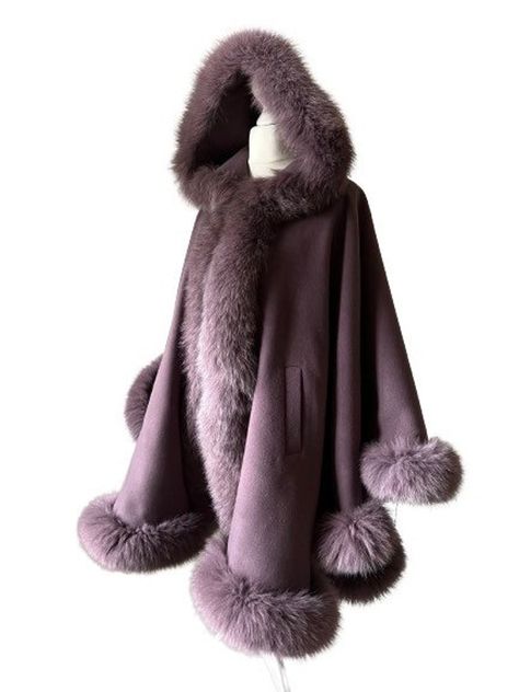 Woolen blend Dark Purple Women Winter Coat Cape Trim Fox Fur, Winter Women's Poncho Jacket lined, Warm Women's coat with a hood Ship to Worldwide   Customs and import taxes : Buyers are responsible for any customs and import taxes that may apply. We are not responsible for delays due to customs. Fur Cape Outfit, Kids Leather Jackets, Cape Outfit, Fur Poncho, Women Winter Coat, Coat Cape, Winter Cape, Womens Poncho, Poncho Jacket