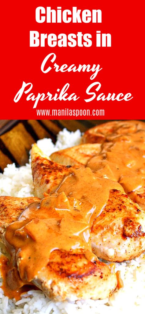 Wow your guests by making this delicious and easy dish - Chicken Breasts in Paprika Sauce.  Perfect for weeknight dinner and elegant enough for a special dinner! The chicken comes out so moist and the yummy sauce adds so much flavor! Sauce Recipes For Chicken, Weeknight Family Dinner, Saturday Dinner, Dorm Food, Paprika Sauce, Kitchen Basics, Tailgate Food, Sauce For Chicken, Winter Recipes