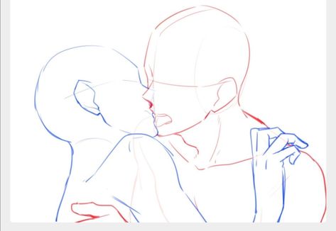 Two People Poses Drawing Couple Kiss, Couple Anime Drawing Template, Peck Kiss Reference, Ship Poses Reference Kiss, Couple Poses Drawing Reference Kiss Neck, Cute Couple Drawing Base Kiss, Couple Poses Drawing Kiss Neck, Kissing Cheek Reference Drawing Pose, Men Kiss Reference Drawing