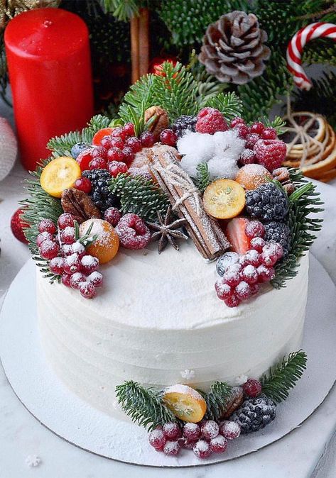 When the weather’s cold outside, it’s time to put the kettle on and curl up on the sofa with a comforting cake. This Winter... Winter Cake Decorating, Cake Decorated With Fruit, Winter Torte, Christmas Cake Designs, Christmas Cake Decorations, Xmas Cake, Winter Cake, Cake Decorating Ideas, Christmas Cakes