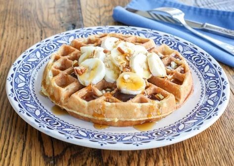 Banana Waffles - Barefeet in the Kitchen Banana Waffle Recipe, Blueberry Waffles Recipe, Zucchini Waffles, Best Waffle Recipe, Red Lentil Soup Recipe, Easy Waffle Recipe, Banana Waffles, Waffle Ingredients, Savory Waffles