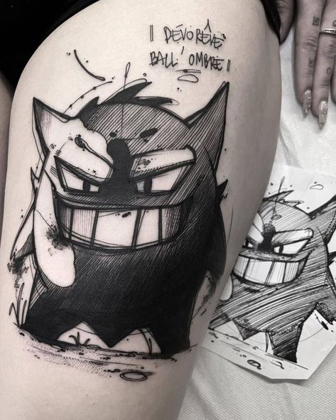 Gengar Tattoo, Holy Tattoos, Pokemon Tattoos, Sketchy Tattoo, Pikachu Tattoo, Her Tattoo, Sketch Style Tattoos, Tattoo Unique, One Tattoo