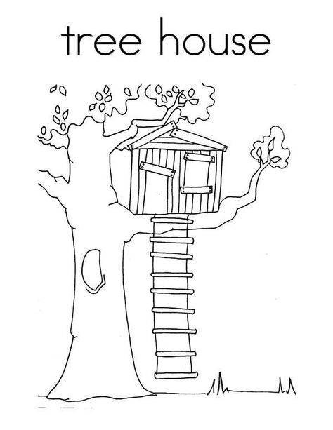 Treehouse Coloring Page for Kids | Color Luna Tree House Coloring Pages, Disney Road Trip, House Coloring Pages, Magic Tree House, Printable Flower Coloring Pages, Tree House Kids, House Colouring Pages, Flag Coloring Pages, Farm Quilt