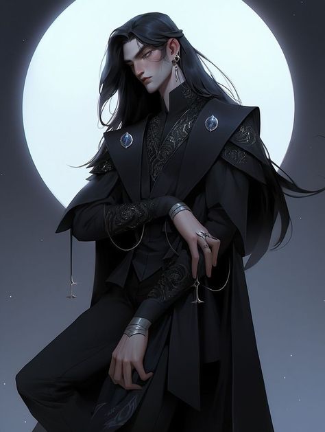 Dark Fae Aesthetic, Dark Haired Men, Anime Long Hair, Male Witch, Roleplay Characters, Art Gallery Wallpaper, Game Character Design, Fantasy Warrior, Character Design Male