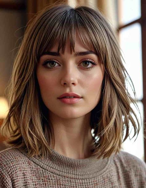 Curtain Bangs Medium Hair With Glasses, Lob Curtain Bangs Layers, Air Dry Bangs, Medium Straight Hair With Bangs, Shoulder Length Hair Bangs, Layered Shoulder Length Hair With Bangs, 2024 Bangs, Shoulder Length With Bangs, Modern Bangs