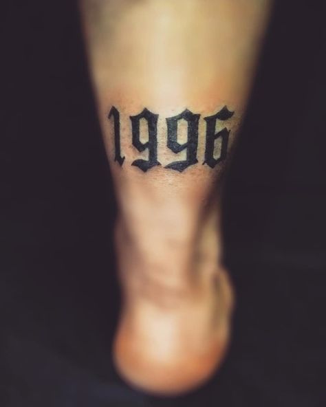 1996 Leg Tattoo, 1996 Tattoo Ideas, 1996 Tattoo, Tattoo On Thigh, Omerta Tattoo, Tattoo Inspiration Men, Leg Tattoo Men, Small Tattoos For Guys, Tattoo Cover-up