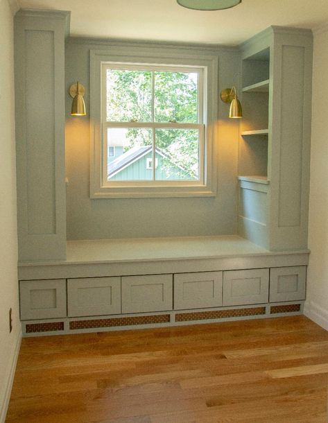 Cozy Built In Reading Nook, Reading Nook Near Fireplace, Reading Nook By The Window, Reading Nook Around Window, Reading Nook Bookshelves, Building A Reading Nook, Small Window Reading Nook, Window Reading Nook Ideas, Corner Sitting Area Cozy Nook