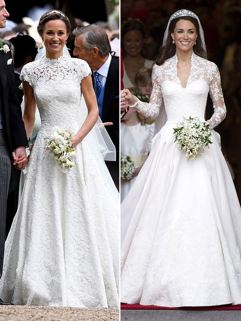 Pippa & Kate Middleton’s Wedding Dresses: Whose Stunning Gown Is Best? – Hollywood Life Princess Kate Middleton Wedding, Kate Middleton Wedding Cake, Kate Middleton Bridesmaid Dress, Princess Kate Wedding Dress Inspired, Late Middleton Wedding Dress, Kate Middleton Bride, Wedding Dresses Kate Middleton, Royals Wedding Dresses, Pipa Middleton Wedding Dress