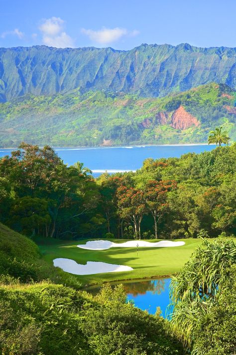 The Background of Jurassic Park; Where I'll be Next Week Hanalei Kauai, Dubai Golf, Top Golf Courses, Kauai Vacation, Best Golf Clubs, Golf School, Golf Vacations, Public Golf Courses, Best Golf Courses